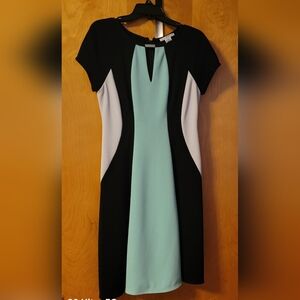 Womens dress. Size 8. Black, white and teal.